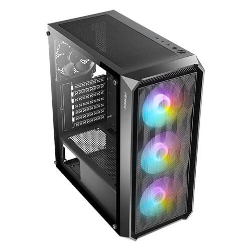 Antec NX292 ATX Mid-Tower Case, Tempered Glass Side Panel, Full Side View, Pre-Installed 4 x 120mm in Front, Black