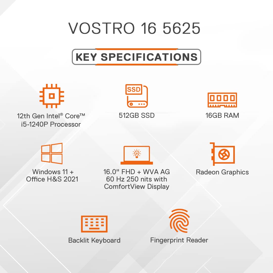 Dell Vostro 5620 Laptop, Intel i5-1240P, 16GB DDR4 & 512GB SSD, Win 11 + MSO'21, 16.0" (40.64Cms) FHD+ WVA AG 60 Hz 250 nits, Titan Grey (D552274WIN9SE, 1.91Kgs)