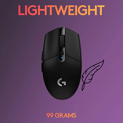 Logitech G304 Lightspeed Wireless Gaming Mouse, Hero Sensor, 12,000 DPI, Lightweight, 6 Programmable Buttons, 250h Battery Life, On-Board Memory, Compatible with PC/Mac - Black