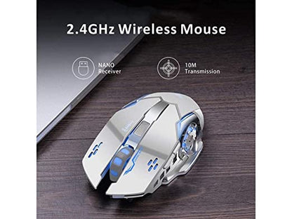 COOLCOLD Q13 Rechargeable Gaming Mouse USB Wireless, 2.4Ghz RGB Gaming Mice, Upto 2400 DPI LED Backlight 6 Button, 4 Color Breathing Lights, Wireless Distance-10m ( White )
