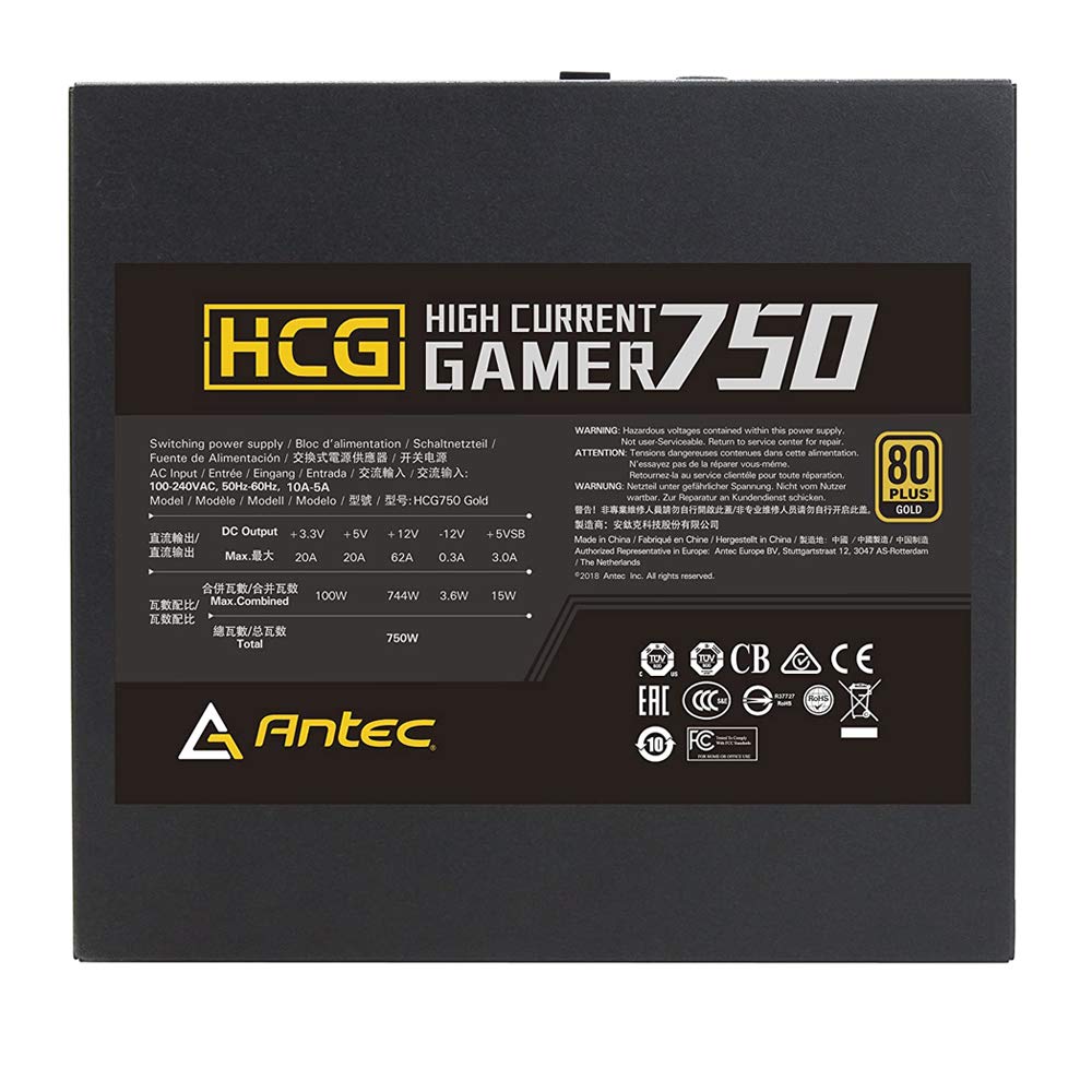 Antec HCG Gaming Series HCG750 Gold 750W Power Supply 750 Watts 80 Plus Gold PSU with Full Modular, 120mm FDB Fan, Japanese Capacitors, ATX12V 2.4, 10 Years Support