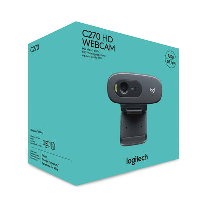 Logitech C270 HD Webcam, HD 720p/30fps, Widescreen HD Video Calling, HD Light Correction, Noise-Reducing Mic, for Skype, FaceTime, Hangouts, WebEx, PC/Mac/Laptop/MacBook/Tablet - Black