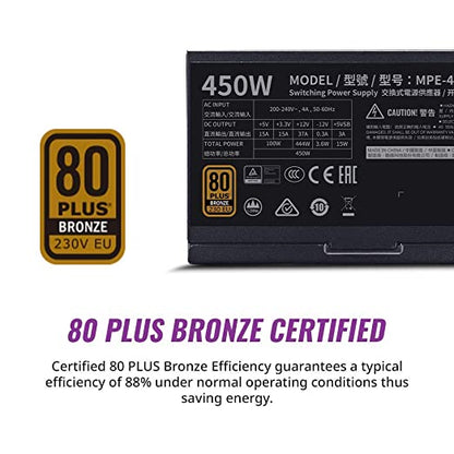 Cooler Master MWE 450 Bronze V2 230v, 80 Plus Bronze Certified, Non-Modular Power Supply (Black)