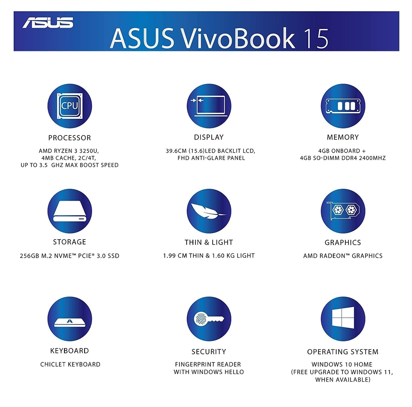 ASUS VivoBook 14 (2021) AMD Ryzen 3 3250U - 15.6-inch FHD IPS Thin and Light Laptop (8GB/256GB NVMe SSD/Integrated Graphics/Windows 10/MS Office 2019/1 Yr. McAfee/Silver/1.9 kg), M515DA-BQ322TS