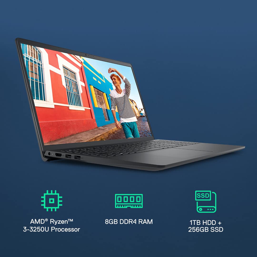 Dell New Inspiron 3515 Laptop, AMD Ryzen3-3250U, Win11 + Office'21, 8GB GDDR4, 1TB HDD + 256GB SSD,15.6" (39.62Cms) FHD AG, Carbon Black (D560798WIN9BE, 1.8Kgs