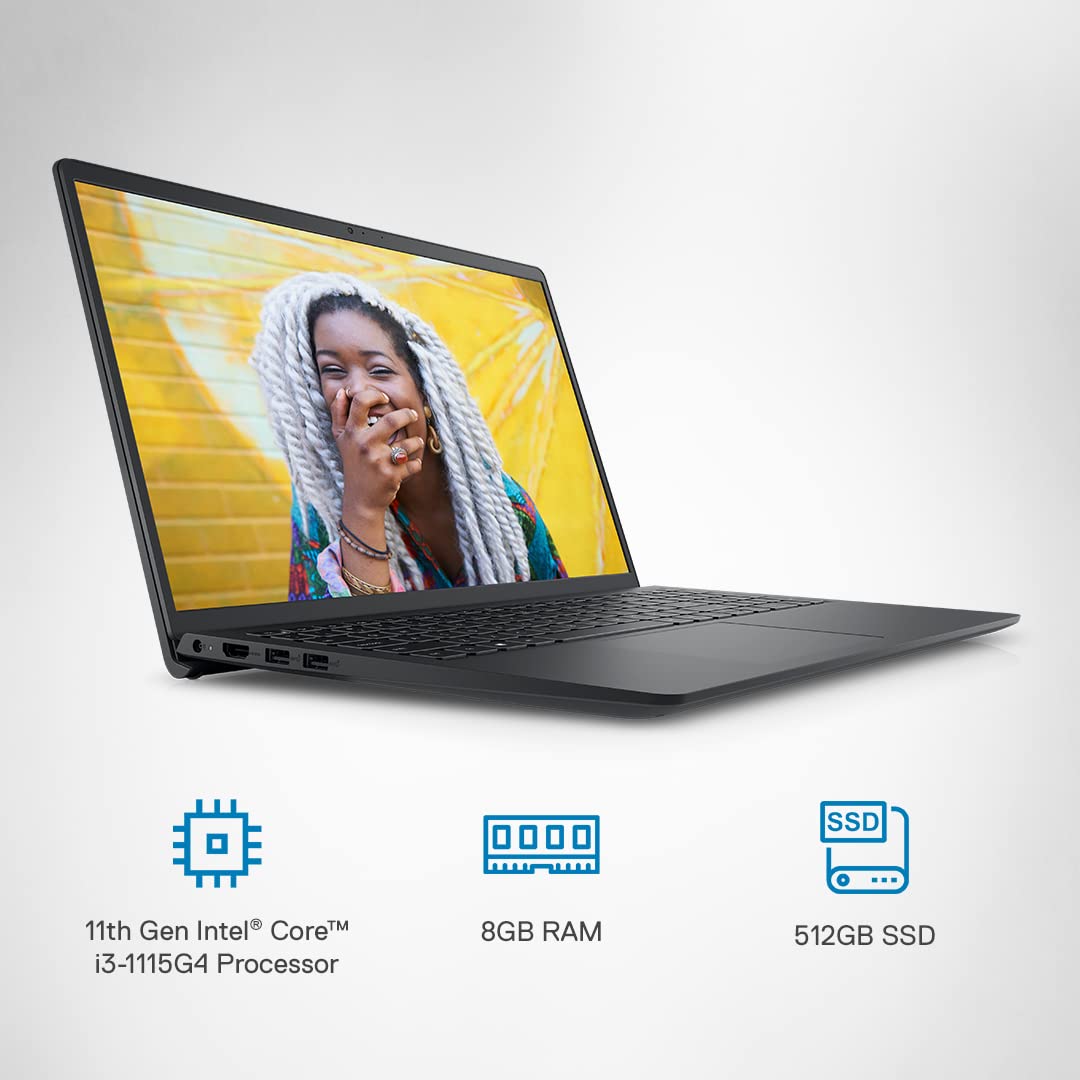 Dell Inspiron 3511 Laptop, Intel i3-1115G4, 8GB DDR4 & 512GB SSD, Win 11 + MSO'21, 15.6" (39.62Cms) FHD WVA AG, Carbon Black (D560801WIN9B, 1.8Kgs)