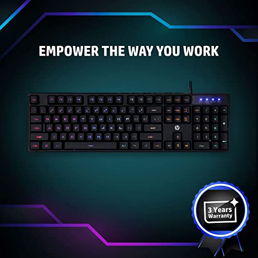 HP K300 Backlit Membrane Wired Gaming Keyboard with Mixed Color Lighting, 4 LED Indicators, Matte Finish Double Injection Key Caps and Windows Lock Key / 3 Years Warranty(4QM95AA)