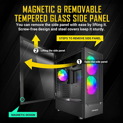 Antec NX410 Mid Tower Black Gaming Cabinet I Computer Case I ATX, Micro-ATX, ITX Motherboard Support I Tempered Glass Side Panel I 2 x 140 mm ARGB Fan in Front & 1 x 120 mm ARGB Fan in Rear Included