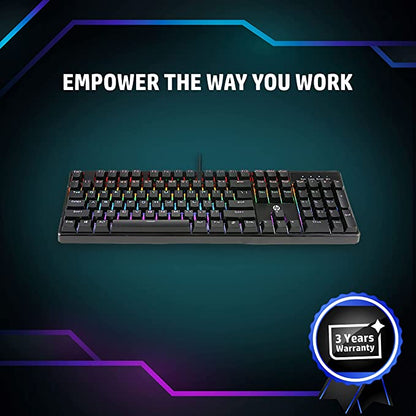 HP GK320 Wired Full Size RGB Backlight Mechanical Gaming Keyboard, 4 LED Indicators, Mechanical Switches, Double Injection Key Caps, and Windows Lock Key, 3 Years Warranty (4QN01AA)