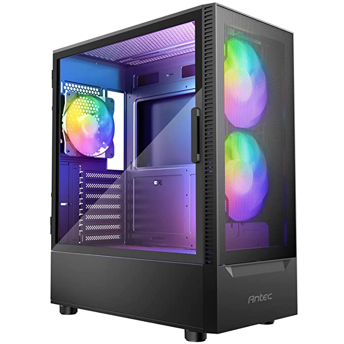 Antec NX410 Mid Tower Black Gaming Cabinet I Computer Case I ATX, Micro-ATX, ITX Motherboard Support I Tempered Glass Side Panel I 2 x 140 mm ARGB Fan in Front & 1 x 120 mm ARGB Fan in Rear Included