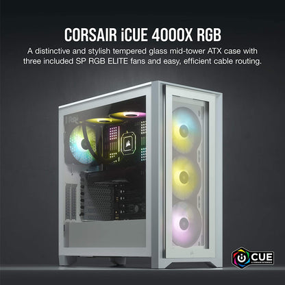 Corsair iCUE 4000X RGB Mid-Tower ATX Case, White (CC-9011205-WW)