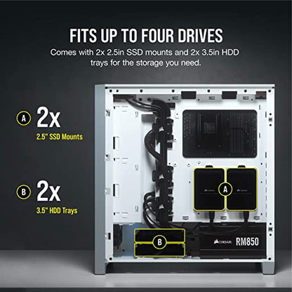 Corsair 4000D Airflow Tempered Glass Mid-Tower ATX Computer Case/ Gaming Cabinet - White - CC-9011201-WW