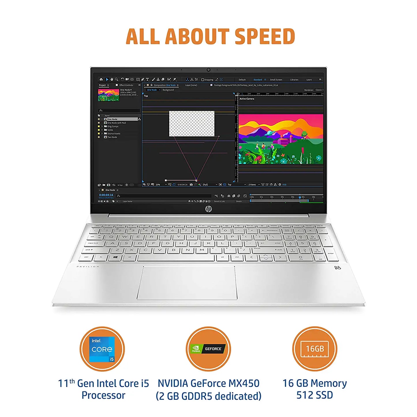 Hp Pavilion 15-11Th Gen Intel Core I5- 16Gb Ram/512Gb Ssd 15.6 Inches (39.6Cm) Fhd,Ips, (Geforce Mx450 Graphics/Alexa/B&O Audio/Fpr/Fast Charge/Windows 11 Home/Ms Office),15- Eg1000Tx,Natural Silver