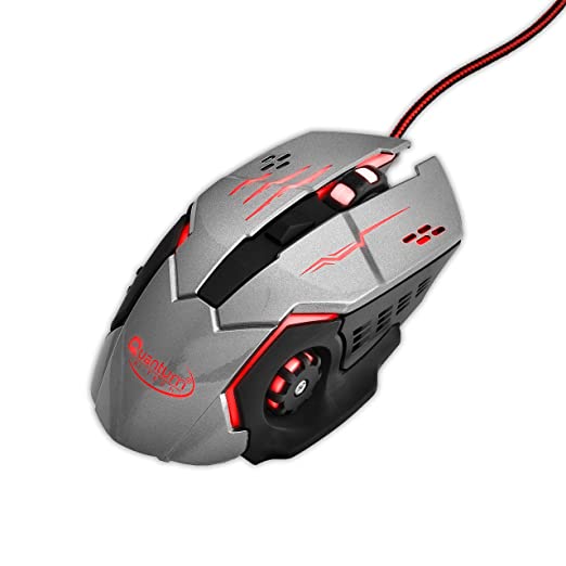 Quantum Snype 2.0 USB Wired Gaming Mouse with 1200/1600/2400/3200 Switchable DPI, 6 Programmable Keys, RGB Lighting, Rubber Side Grips & 1.5mtr Long Nylon Braided Cable, 1 Year Warranty (Black/Grey)