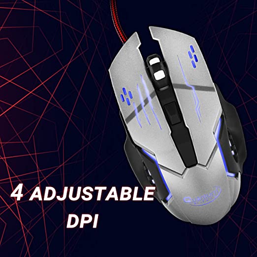 Quantum Snype 2.0 USB Wired Gaming Mouse with 1200/1600/2400/3200 Switchable DPI, 6 Programmable Keys, RGB Lighting, Rubber Side Grips & 1.5mtr Long Nylon Braided Cable, 1 Year Warranty (Black/Grey)