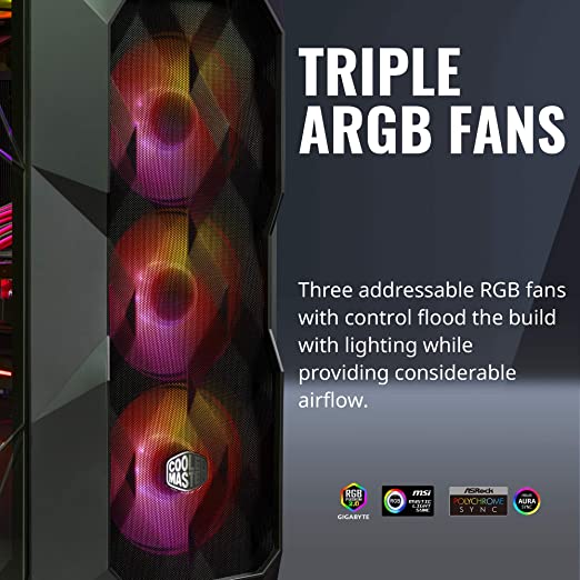 Cooler Master MasterBox TD500 Mesh Triple ARGB Mid Tower Gaming Cabinet with Dual 360mm Radiator Support and Crystalline Tempered Glass
